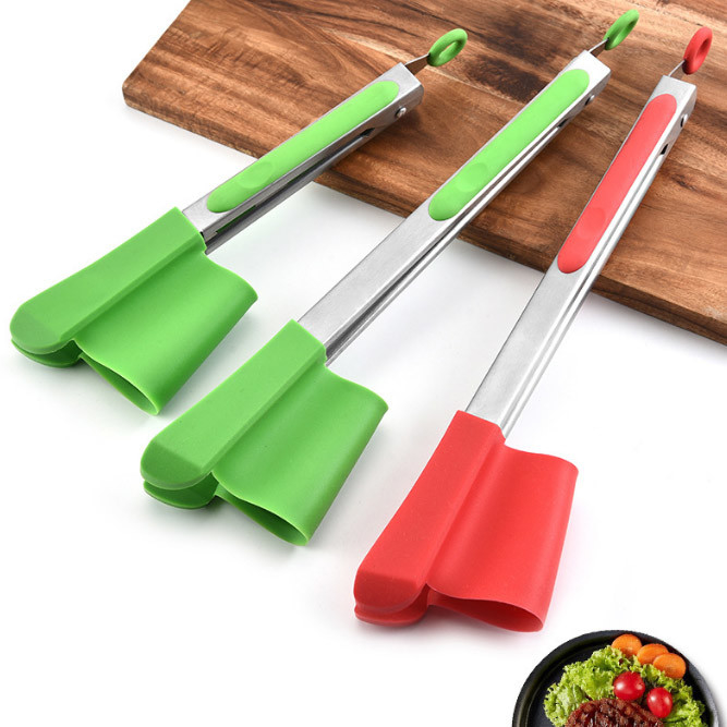 Stainless Steel Salad Cooking Bbq Spatula Silicone Clips 2 In 1