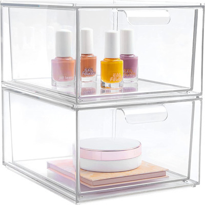 2 Pack Makeup Organizer Storage Drawers Plastic Storage Bins Stackable