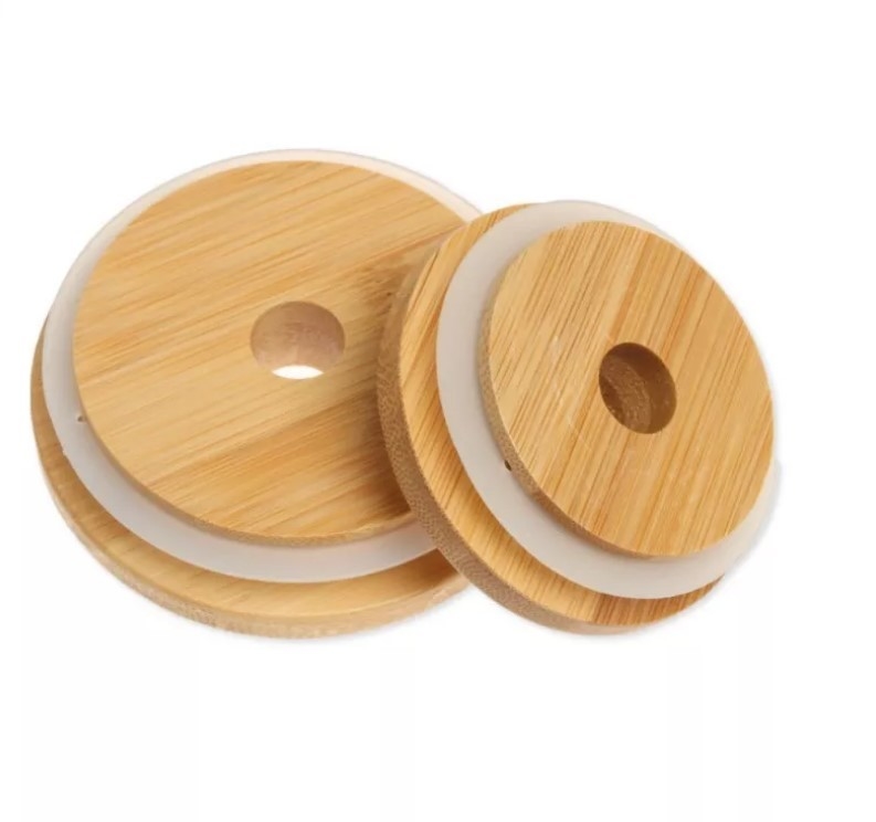 Houseware 70mm/86mm Bamboo Mason Lids with Straw Hole and Silicone Seal  Mason Caps