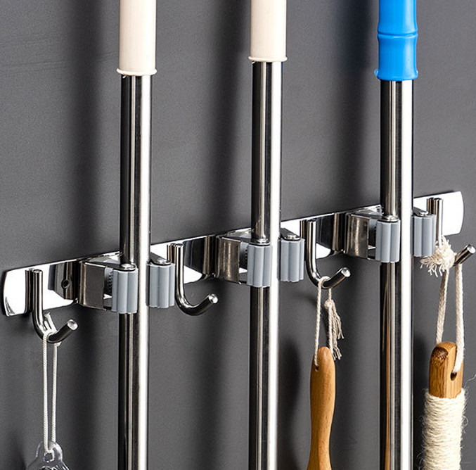 60cm Wall Mount Stainless Steel Mop and Broom Holder Organizer