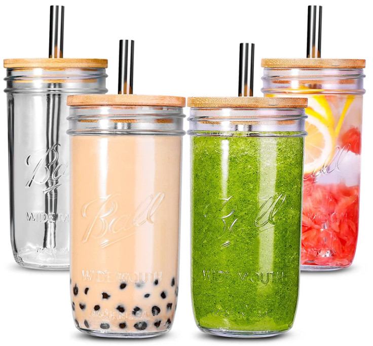 500ml Bubble Tea Cups Reusable Wide Mason Mouth Smoothie Cups Mason Jar Drinking Glasses Cups