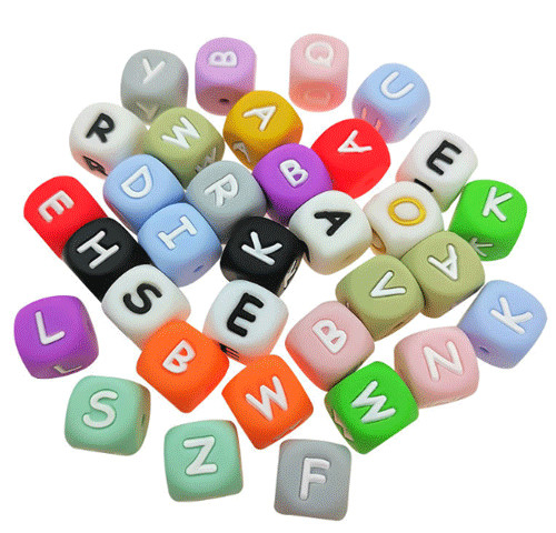 12MM Baby Chew Stress Relief Fidget Toys Non Toxic BPA Free Silicone Alphabet Beads