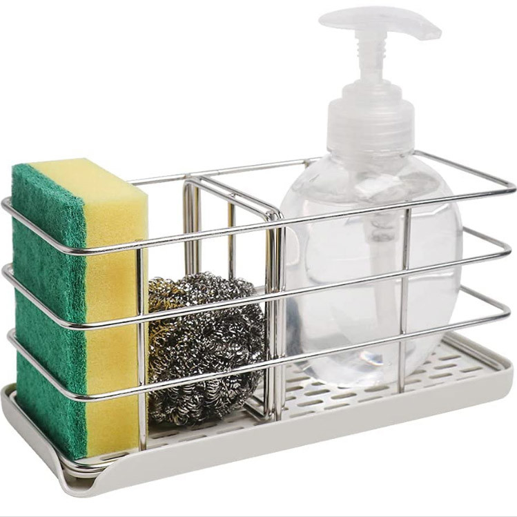 Sponge Holder for Kitchen Sink for Countertop Or Wall Stick with Auto Overflow