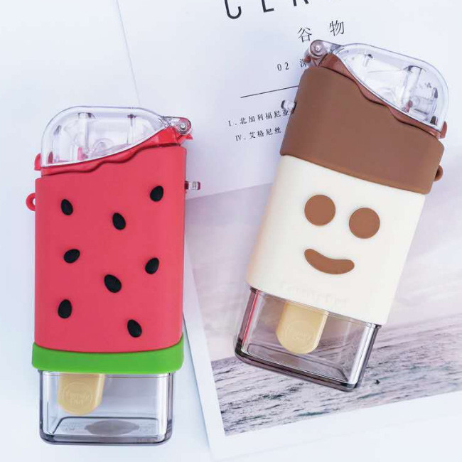 Kids Cute Ice Cream Shaped Water Bottle Cup With Straw 10OZ