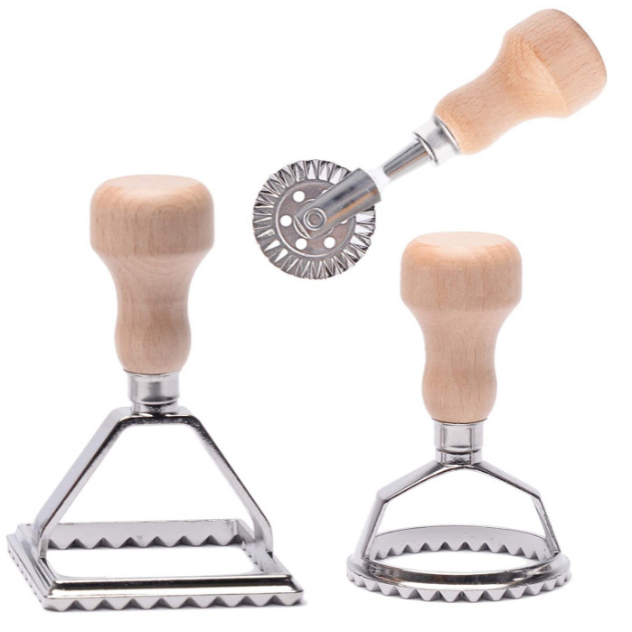 Kitchen Pasta Ravioli Stamp Cutter Press With Roller Set