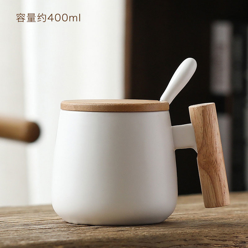 OEM Home Office 400ml Ceramic Tea Cups Mug With Lid And Spoon