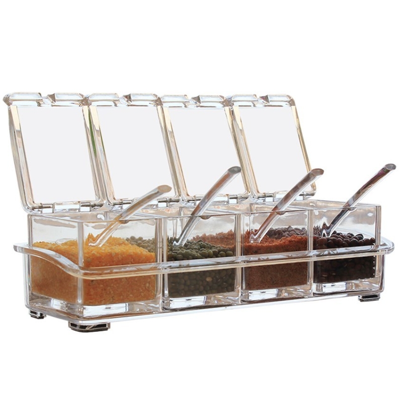 Kitchen 4 Pieces Clear Acrylic Spice Box For Seasoning Condiment Storage