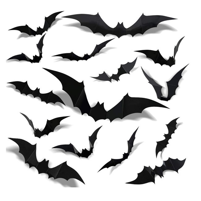12pcs PVC Halloween Christmas Ornaments 3D Stickers Black Bats For Wall Decor